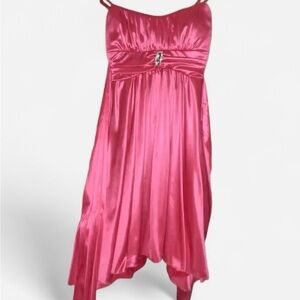 Vintage Ruby Rox pink satin mini dress with bow detail that ties in the back